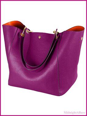Large Vegan Leather Bucket Tote Bag Work Handbag Detachable Strap